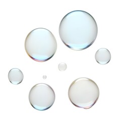 Transparent soap bubbles of various sizes floating against a minimalist background