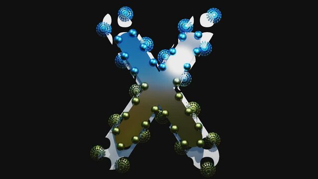 letter X, transparent background, alpha channel, with beads, animated, loop