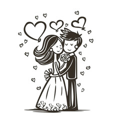 A couple in wedding attire are holding hands and hugging each other. Concept of love and happiness