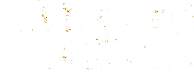 Abstract doted and confetti golden glitter and zigzag ribbon particles splatter on transparent background. Luxury golden glitter confetti that floats down falling bokeh celebration background.