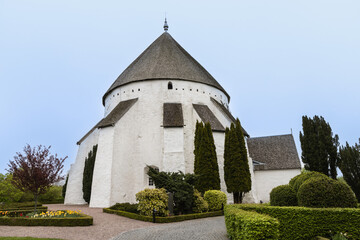 Fototapeta premium White round Osterlars church on the island of Bornholm, Denmark.