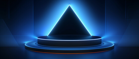 3D illustration rendering of futuristic technology podium on abstract digital background, modern design concept.
