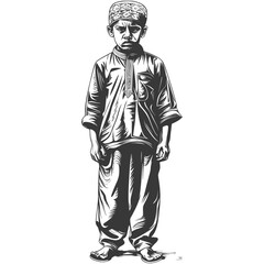 Obraz premium muslim little boy with engraving style black color only