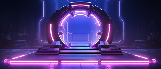 3D illustration rendering of futuristic technology podium on abstract digital background, modern design concept.