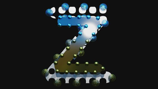 letter Z, transparent background, alpha channel, with beads, animated, loop