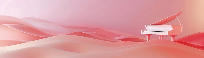A minimalist model of a music therapy session, with soothing colors and gentle, flowing shapes creating a calm, healing atmosphere Banner for music therapy services