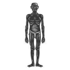 Obraz premium native African tribe elderly man with engraving style black color only