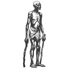 Obraz premium native African tribe elderly man with engraving style black color only