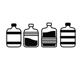 water gallon drink icons vector design simple black white color flat illustration set 