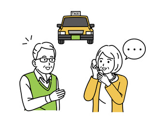 タクシーを利用する高齢者　電話でタクシーを呼ぶ高齢者