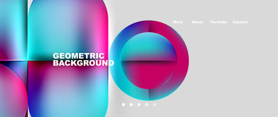 Obraz premium Bright colorful squares with round elements minimal geometric background. Vector Illustration For Wallpaper, Banner, Background, Card, Book Illustration, landing page