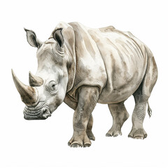 Obraz premium Rhinoceros. Watercolor illustration style. Isolated on a bright white background. Creative and conceptual wildlife animal art. Illustration can be used for a poster, card, wall decoration.