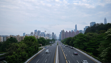 city view of buildings and traffic in shenzhen
