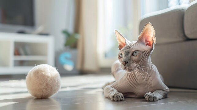 A Detailed Photo of a Hairless Minskin Cat