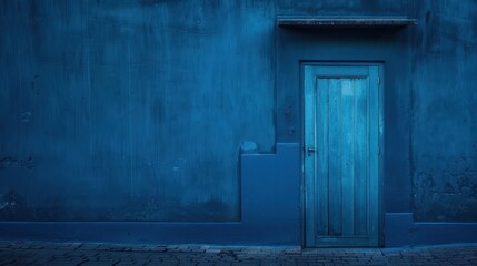 enigmatic blue door set in a moody blue wall