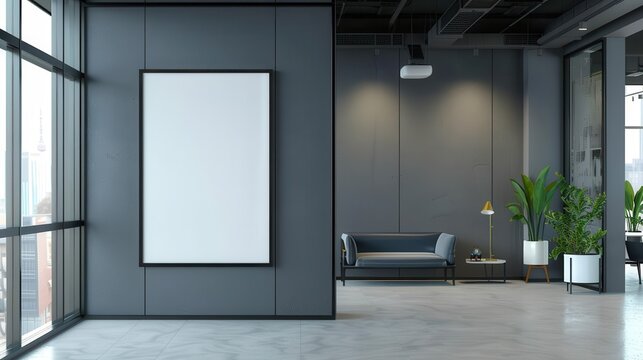black frame mockup in modern office interior wall art display digital illustration
