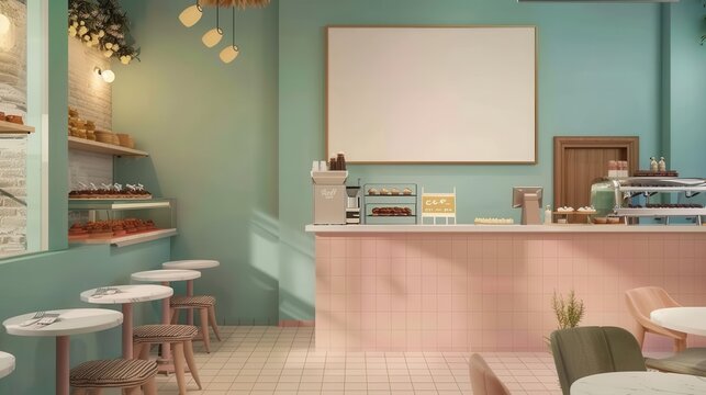 blank advertising board mockup in bakery shop interior concept illustration