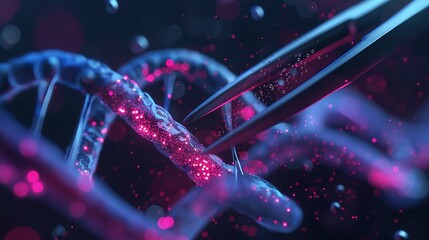 A tweezer is cutting a DNA helix, Gene editing, gene modification, high-tech modern medicne illustration