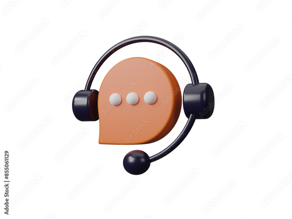 Wall mural technical support, headphones microphone, operator isometric icon on transparent background. hotline