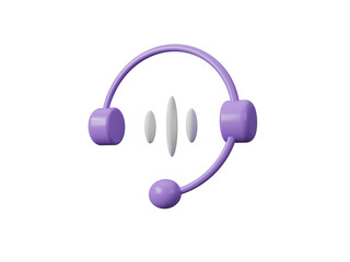 Technical support, headphones microphone, operator isometric icon on transparent background. Hotline support service with headphones and speech bubble. Call center concept. 3D Rendering illustration