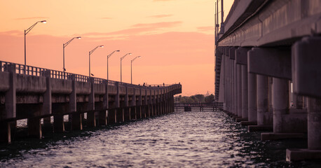 railway bridge in the sunset miami Florida