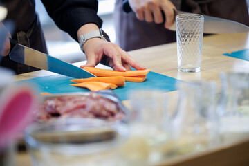 Obraz premium close up of a person preparing a meal