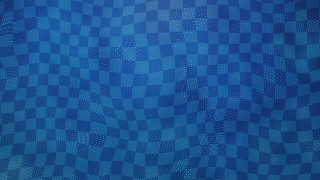 Neon Flow: Abstract Blue Dots and Wavy Checkered Background - Futuristic Grid - Dynamic Slow Motion Waves: Hypnotic Chequered Pattern
