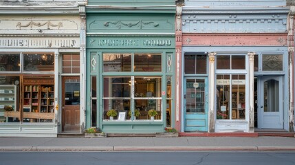 charming small town main street with ornate historic storefronts nostalgic americana architectural landscape photography