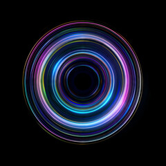 Concentric pulsating electric blue rings against a black background.