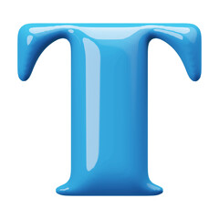 Blue 3D Font Letter T uppercase