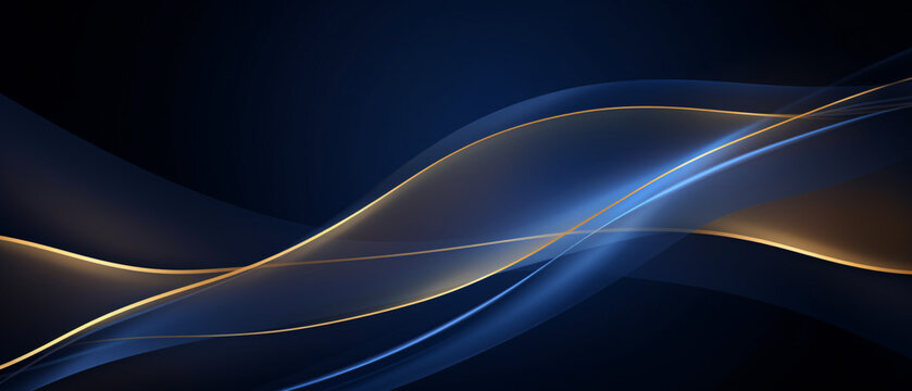 Dark blue golden royal awards graphics background with lines, elegant digital design concept.