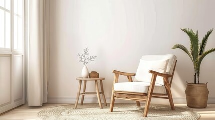 contemporary living room interior with armchair decor accessories and white walls 3d rendering