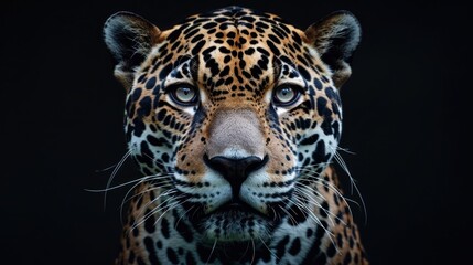 Obraz premium Jaguar face on black background