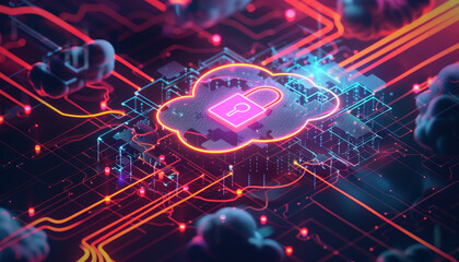 Fototapeta premium A colorful image of a cloud with a blue lock symbol on it by AI generated image