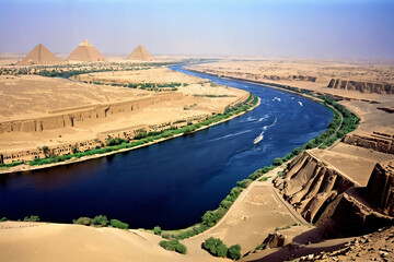 Pyramids of Egypt and Nile river 4k high Quality © Mohamed_Ghamry