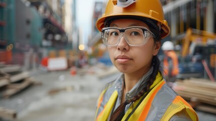 courageous female crane operator at busy construction site empowering industry portrait