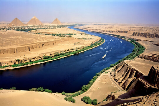 Pyramids of Egypt and Nile river 4k high Quality