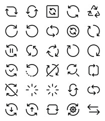 Outline icons set for Sync, update, arrows.
