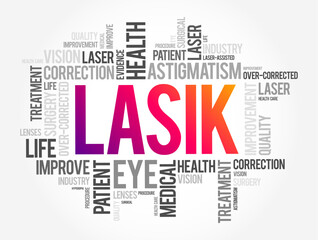 LASIK commonly referred to as laser eye surgery or laser vision correction, word cloud concept for presentations and reports