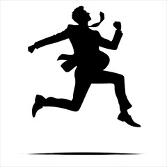 Businessmen running, jumping for success in formal suits, with briefcases, and front, and side views. Businessmen jumping and falling in the air, Monochrome black vector illustrations