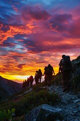 Adventurous Mountain Journey at Sunset