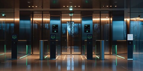 Modern Office Building Entrance with Security System