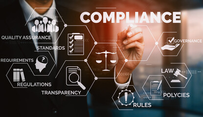 Compliance rule law and regulation graphic interface for business quality policy planning to meet...