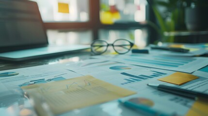 A pen is on top of a bunch of graphs. The graphs are colorful and have different shapes