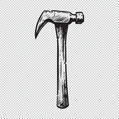 Simple hammer logo or icon style for coloring books, black vector illustration on transparent background