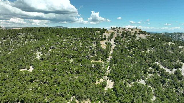 Mountain Forest Landscape and Fort de la Croix in Toulon AERIAL