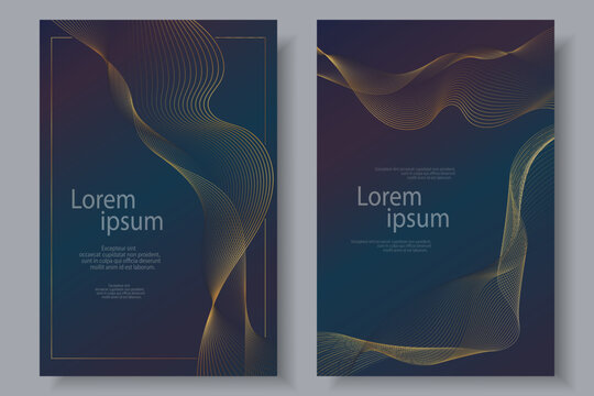 Luxury invitation card background set. Abstract Golden geometric shape, gold line gradient on dark background. Premium design for gala card, grand opening, party invitation, layout, templates.