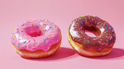 delectable duo of glossy glazed donuts on pastel background mouthwatering sweet treat still life illustration