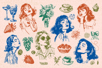 Hand-drawn vector illustrations of boho-style food and drinks are perfect for your collection of wall paintings, posters, logo creation or social media design1.eps, Hand-drawn vector illustrations of 