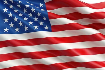 Majestic USA flag fluttering in the breeze against a clear blue sky, showcasing patriotism and national pride Ideal for patriotic designs and visuals
